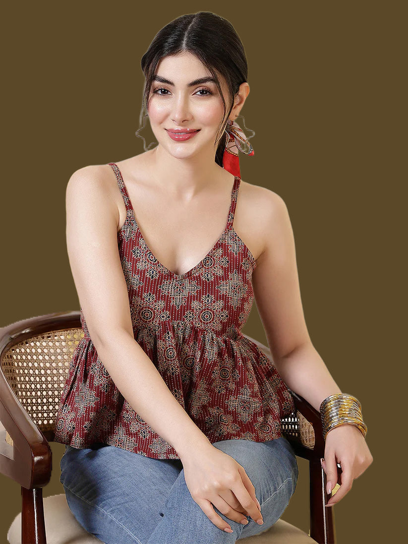 Women Maroon Printed Top