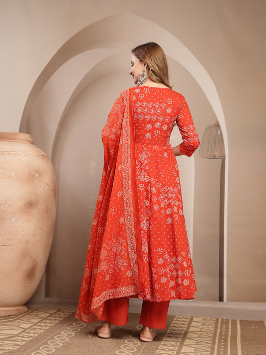 Embroidered Cotton Blend Anarkali Kurta Set With Dupatta