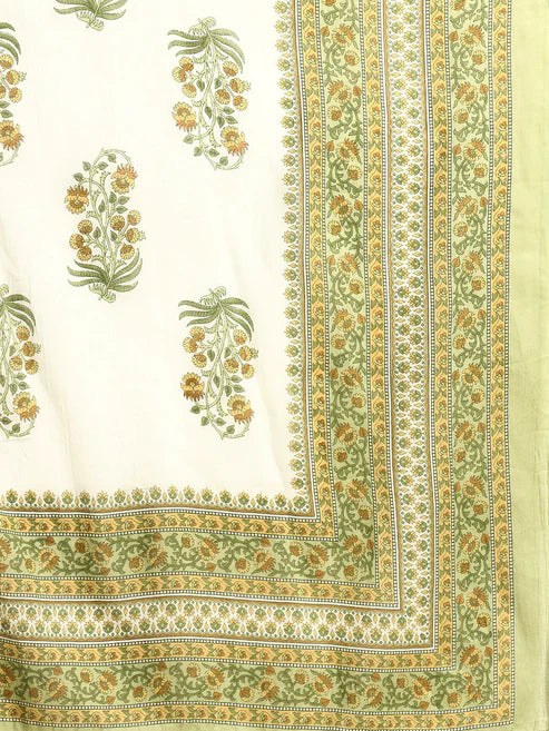 Green Floral Printed Anarkali Kurta With Trouser And Dupatta