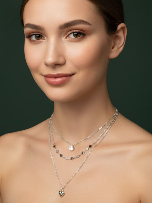 Trendy Silver Plated Three Layered Necklace