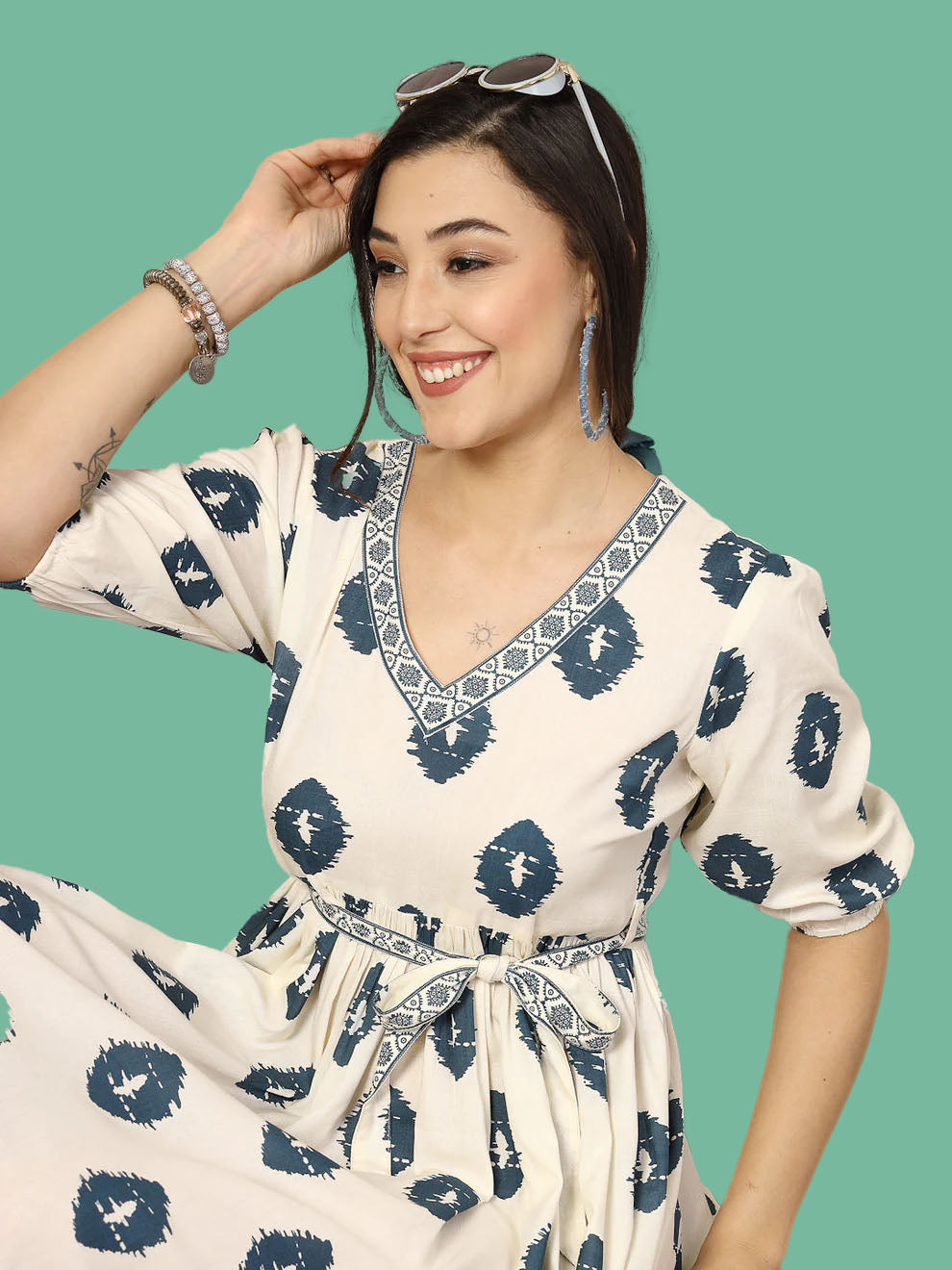 Blue Boho Printed Rayon Dress