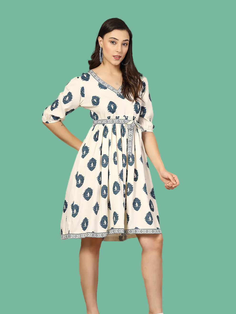 Blue Boho Printed Rayon Dress