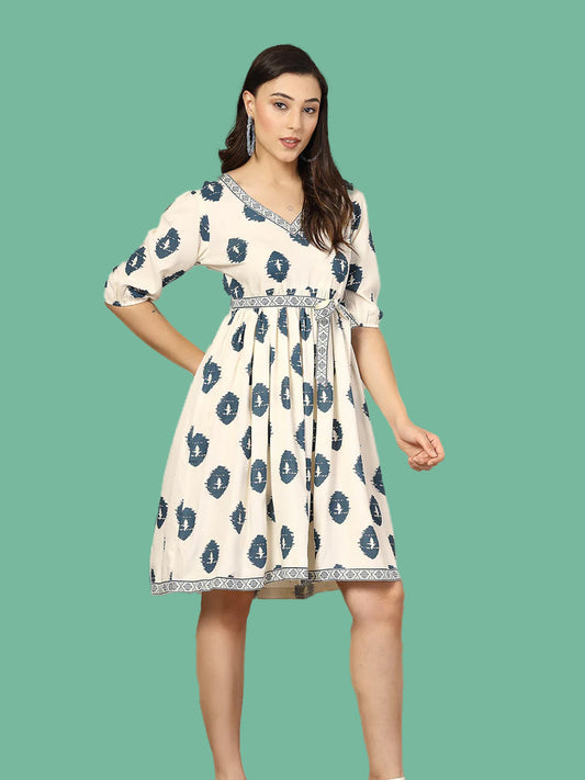 Blue Boho Printed Rayon Dress