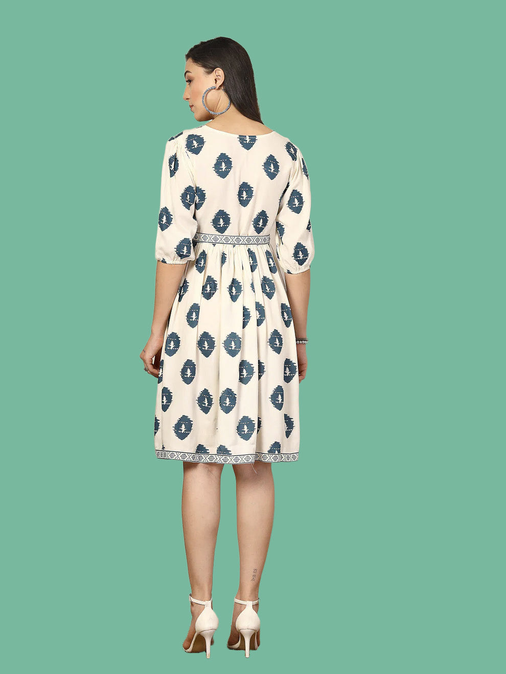 Blue Boho Printed Rayon Dress