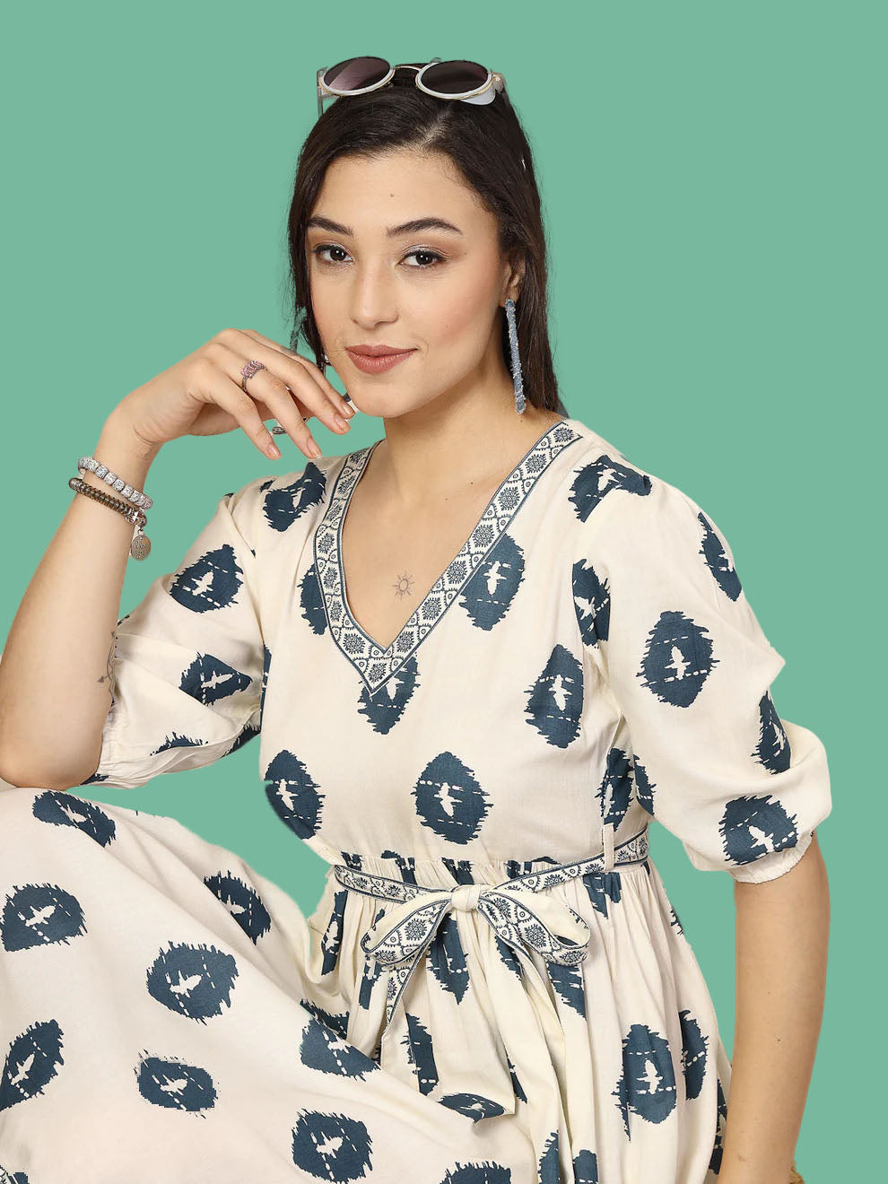 Blue Boho Printed Rayon Dress