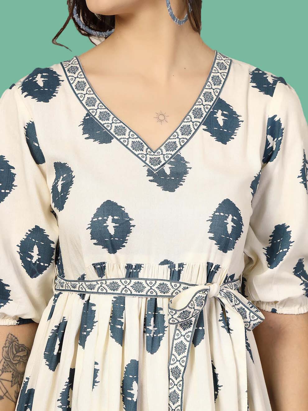 Blue Boho Printed Rayon Dress