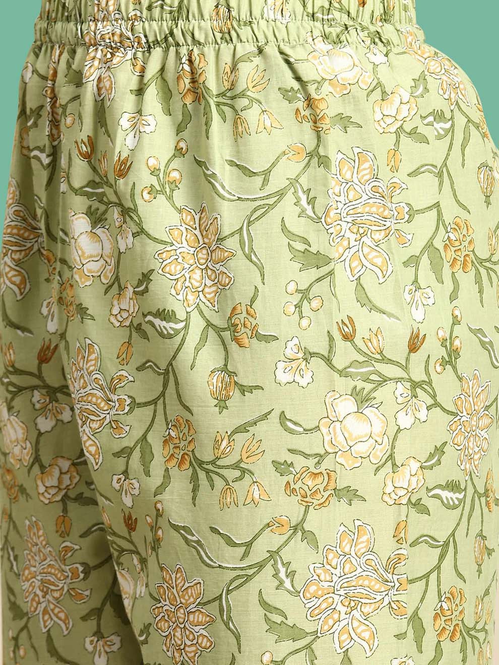 Green Floral Printed Anarkali Kurta With Trouser And Dupatta