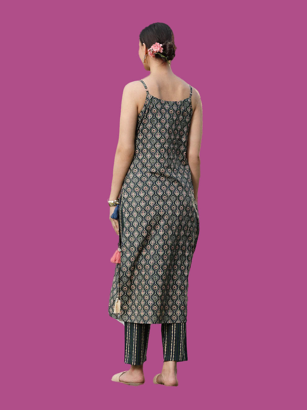 Green Printed Cotton Straight Kurta Pant Set