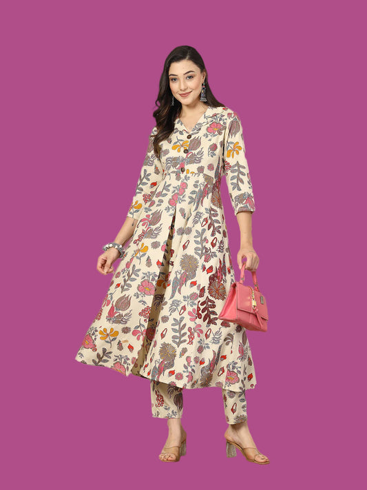 Floral Printed Rayon A-Line Kurta Pant Set
