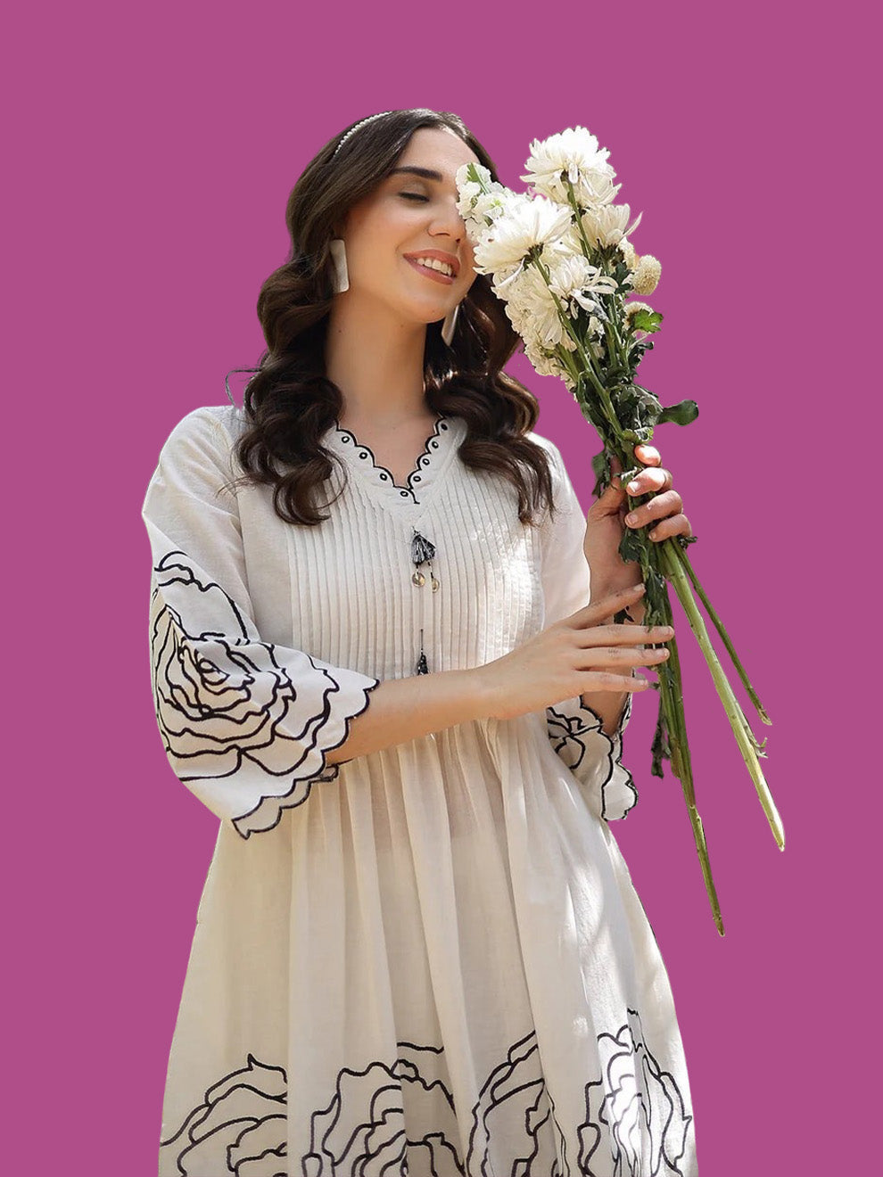 White Floral & Embroidered Cotton Co-ord Set