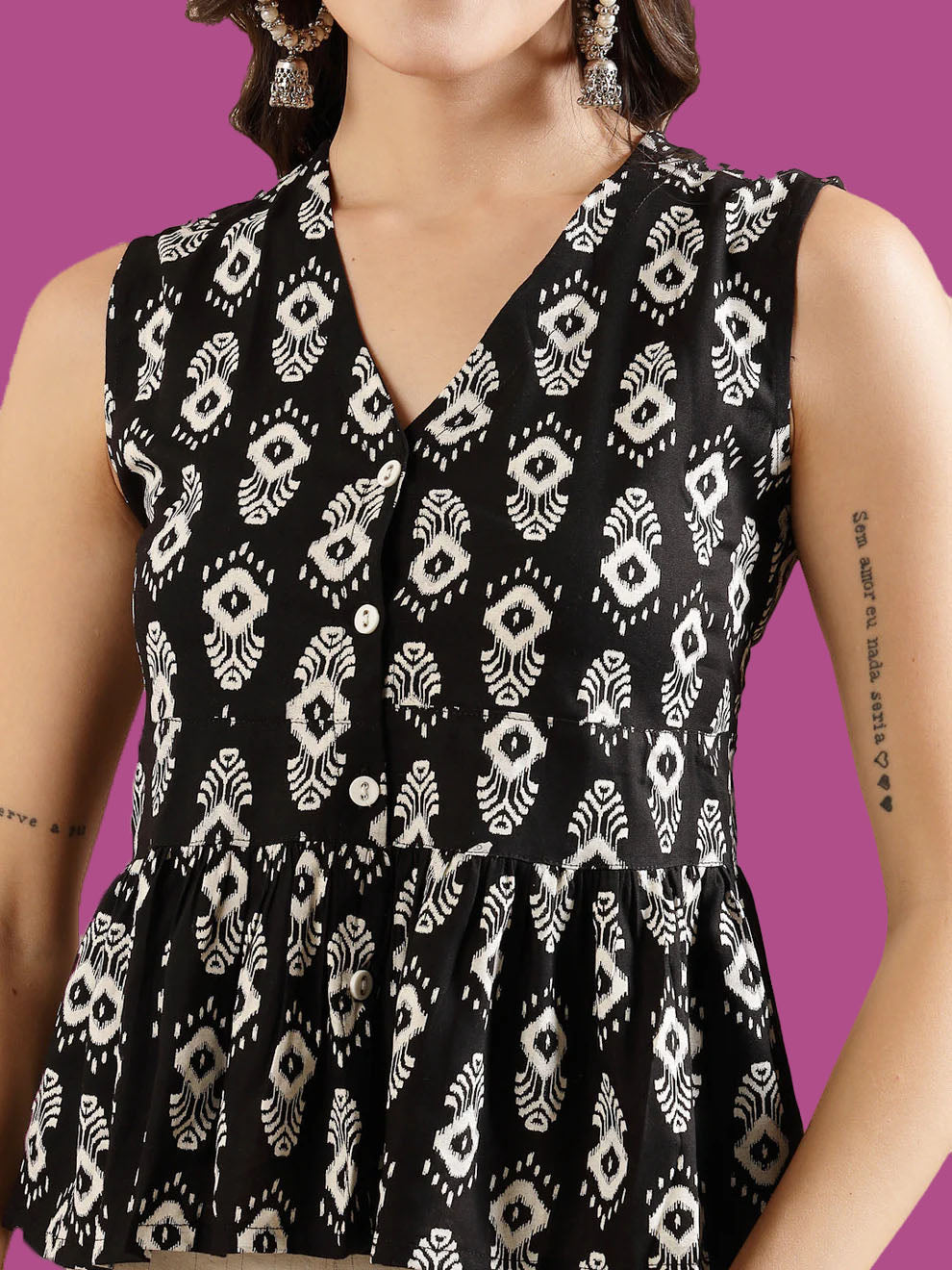 Black Ikat Printed Rayon Co-Ord Set