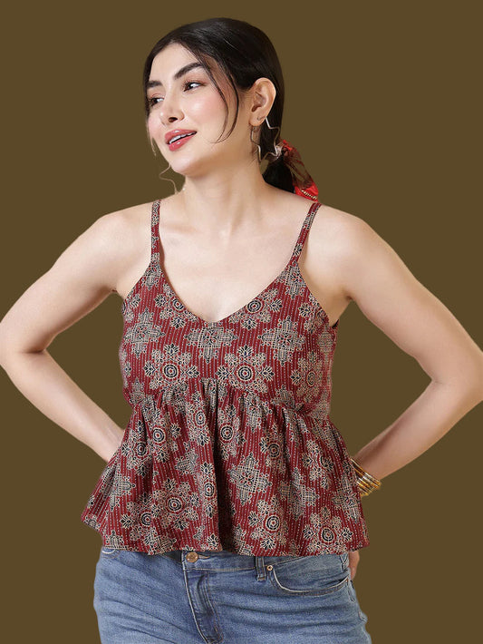 Women Maroon Printed Top