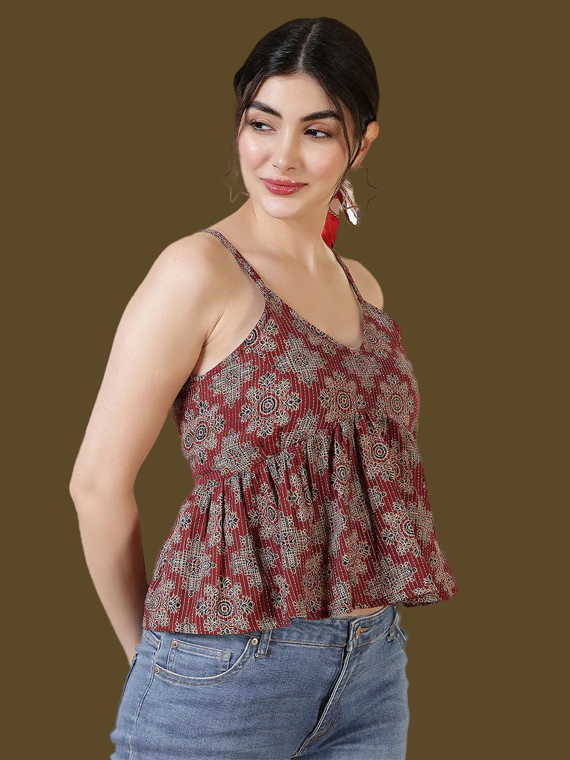 Women Maroon Printed Top