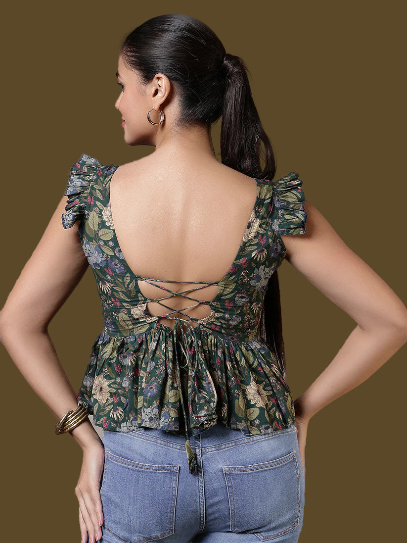Green Printed Top