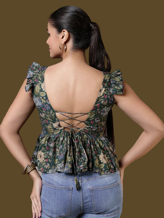 Green Printed Top