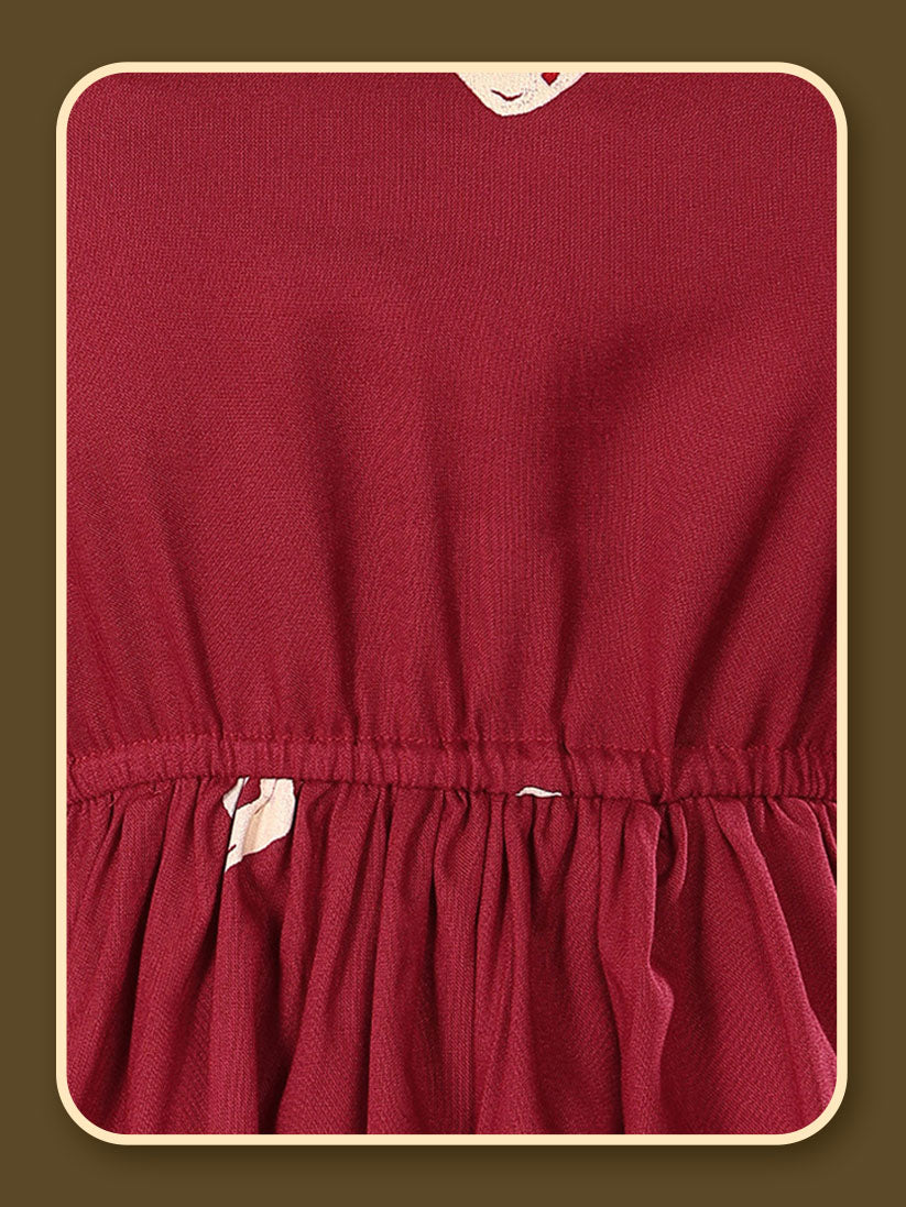 Maroon Bandhej Printed Rayon Short Peplum Top