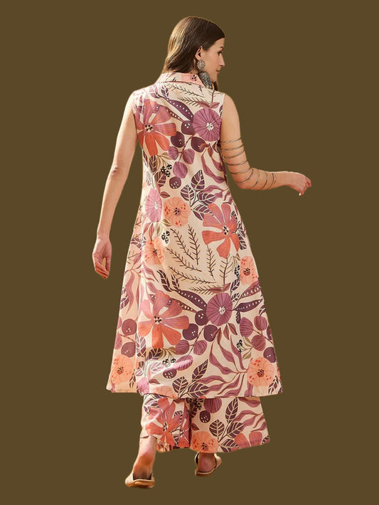 Multicolor Floral Printed Cotton Blend Kurta Palazzo Set