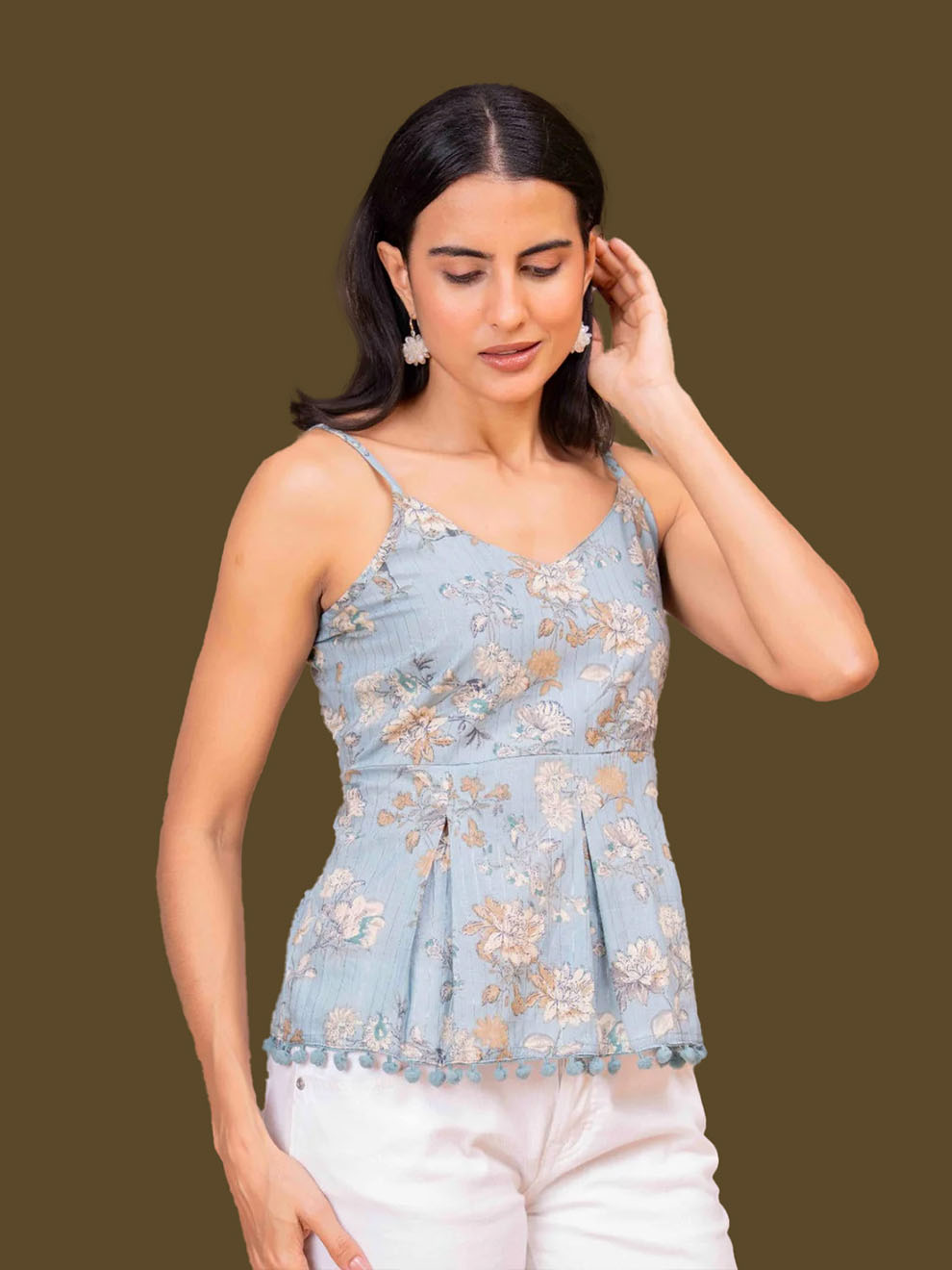 Blue Printed Sleeveless Top