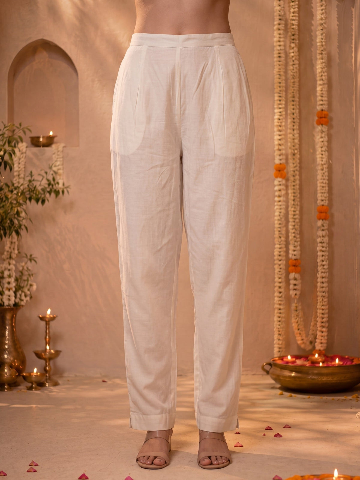 Mul Chanderi Flared Kurta Pant Dupatta Set