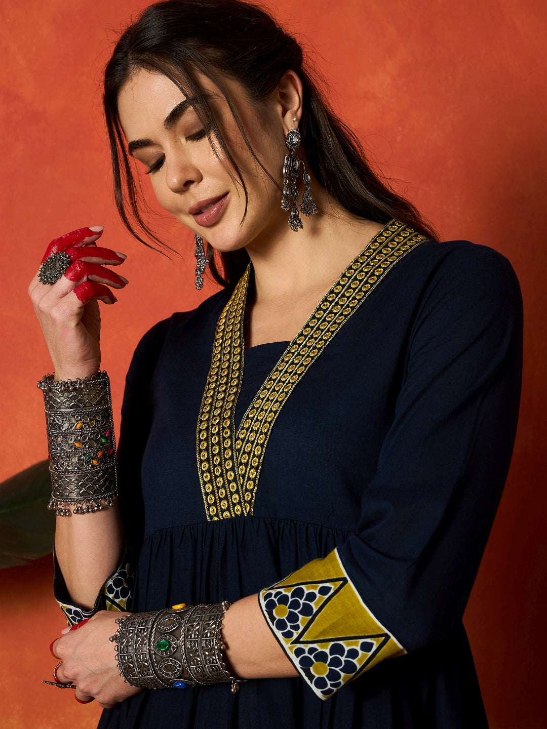 Solid & Embroidered Pure Cotton A-Line Dress