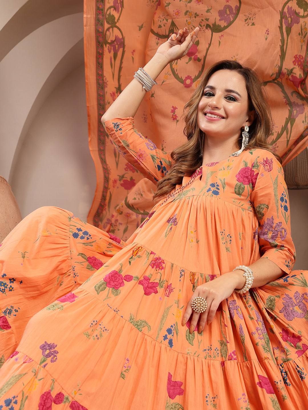 Anarkali Cotton Printed Kurta Set With Dupatta