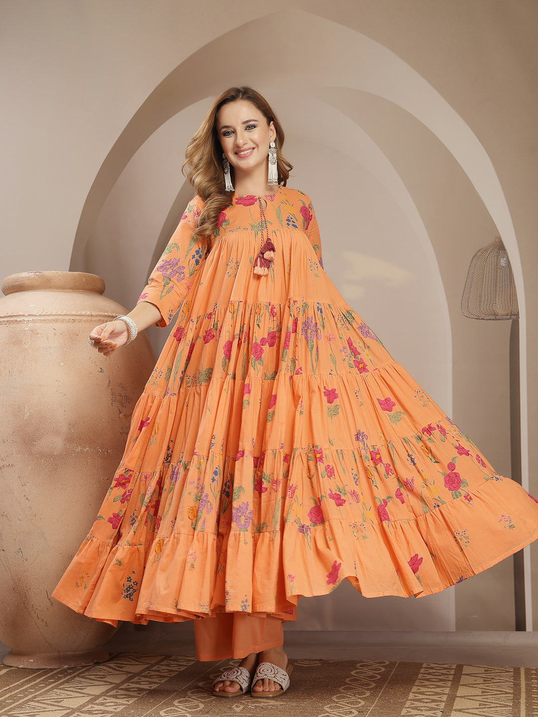 Anarkali Cotton Printed Kurta Set With Dupatta