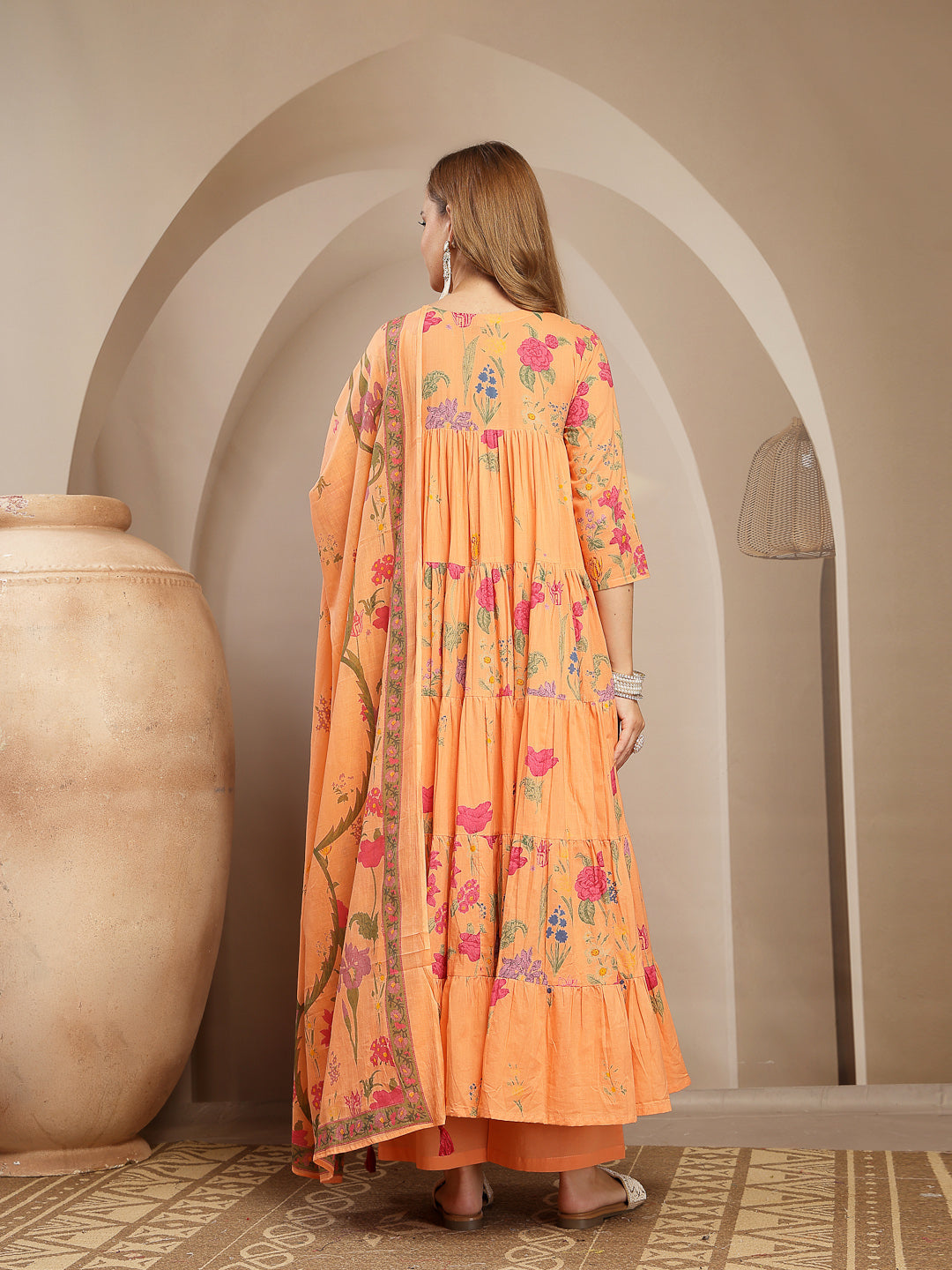 Anarkali Cotton Printed Kurta Set With Dupatta