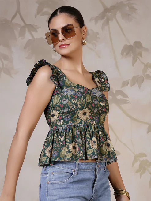 Green Printed Top