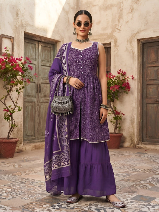 Printed Peplum Sharara Set With Dupatta