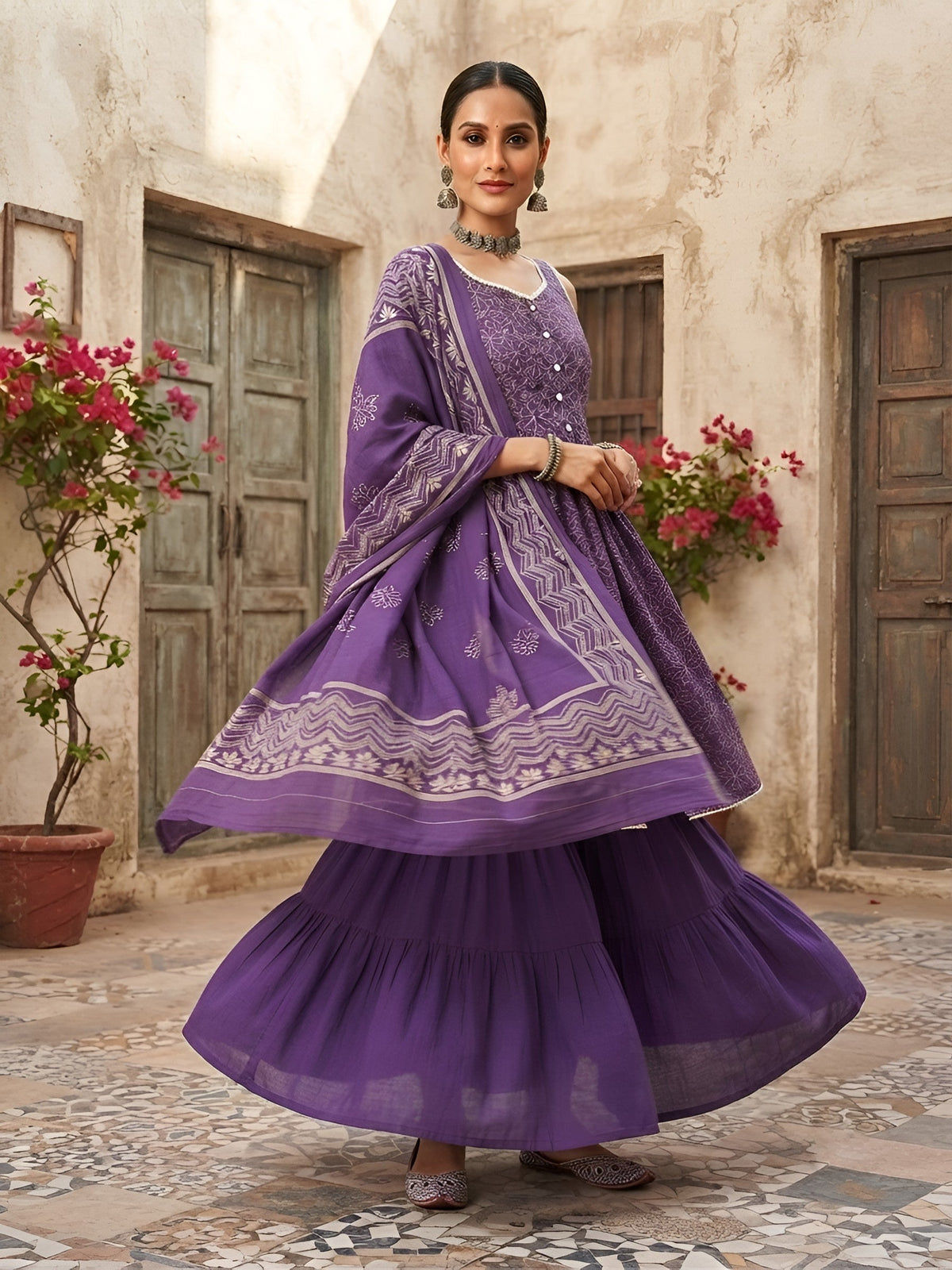 Printed Peplum Sharara Set With Dupatta