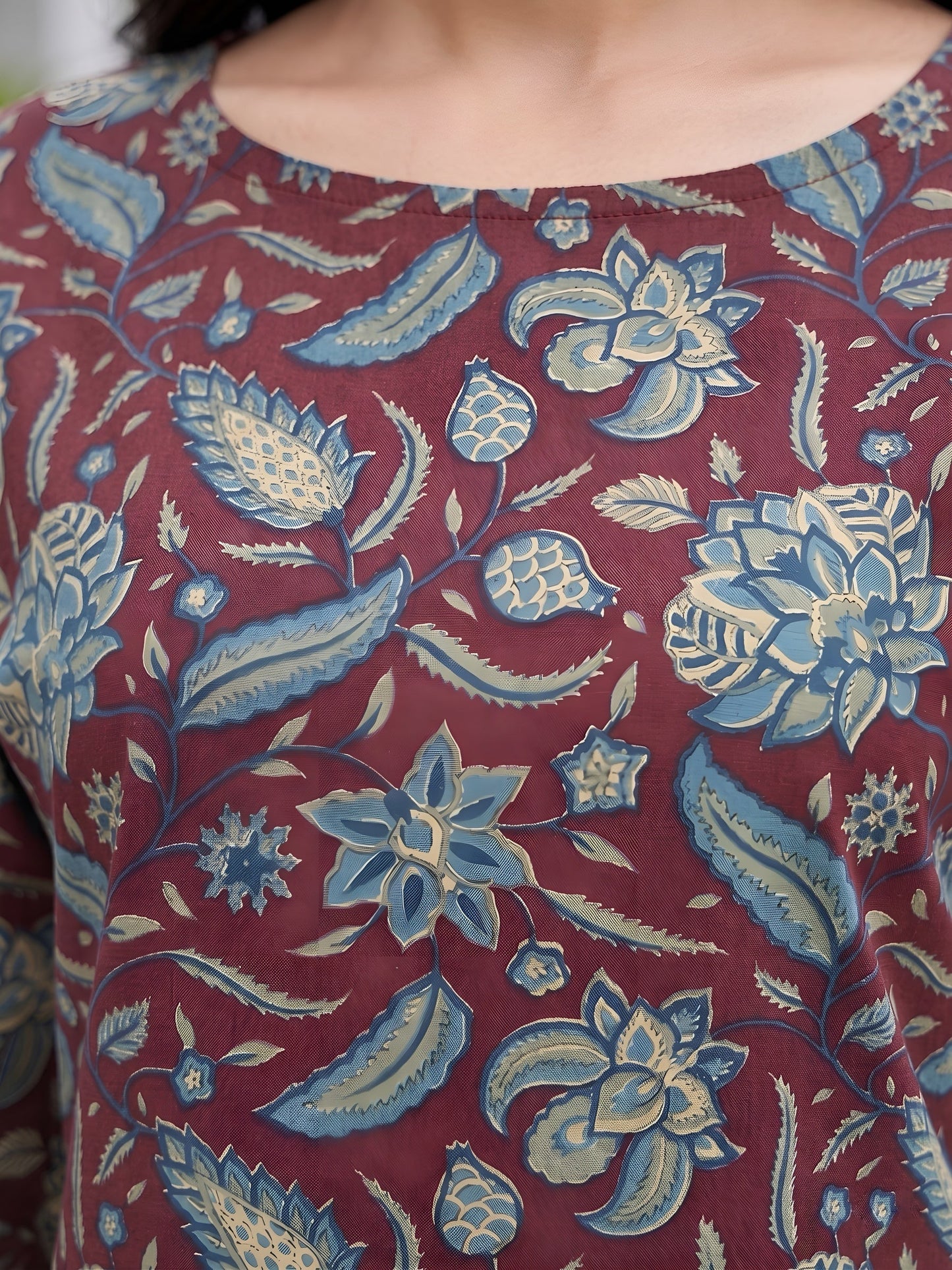 Printed Straight Kurta with Three Quarter Sleeves