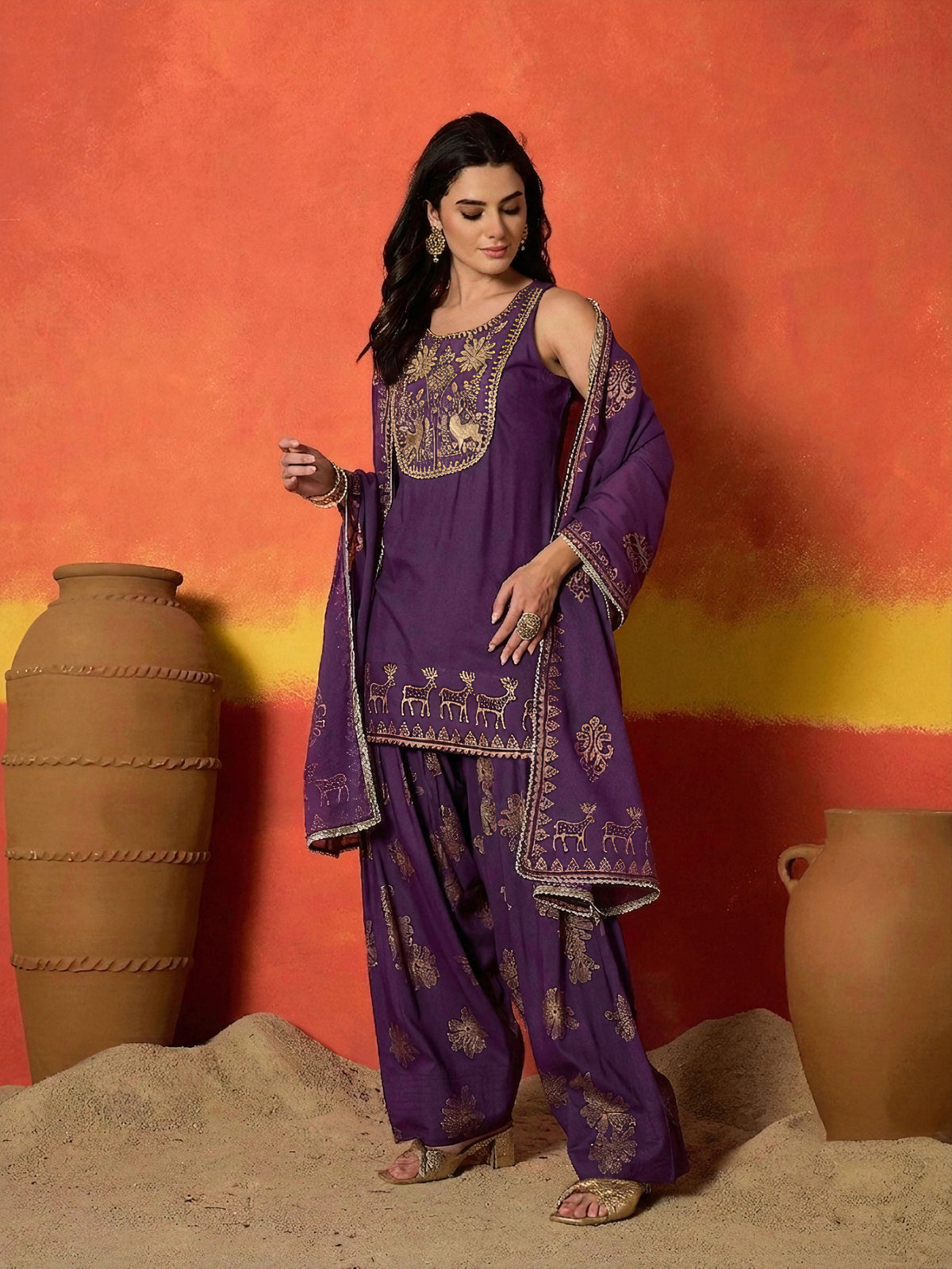 Solid & Embroidered Rayon Straight Kurti Farshi Salwar With Dupatta Dupatta