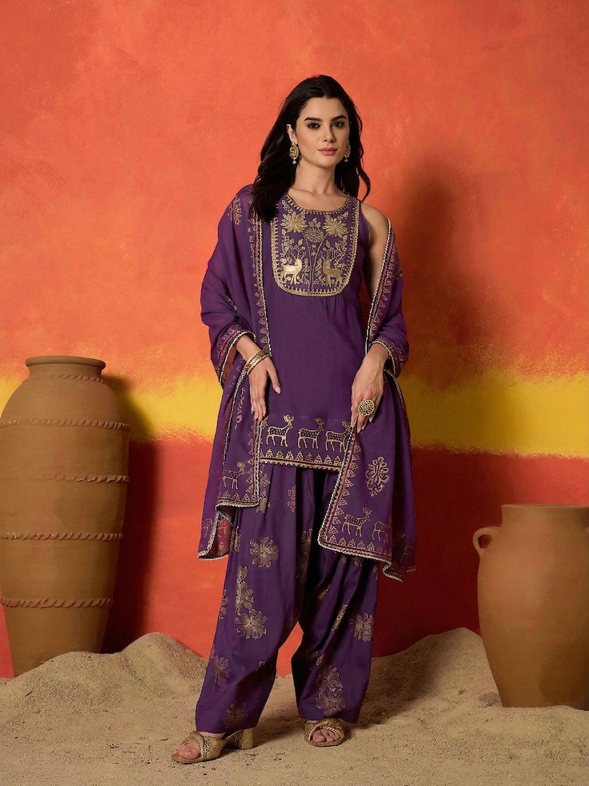 Solid & Embroidered Rayon Straight Kurti Farshi Salwar With Dupatta Dupatta