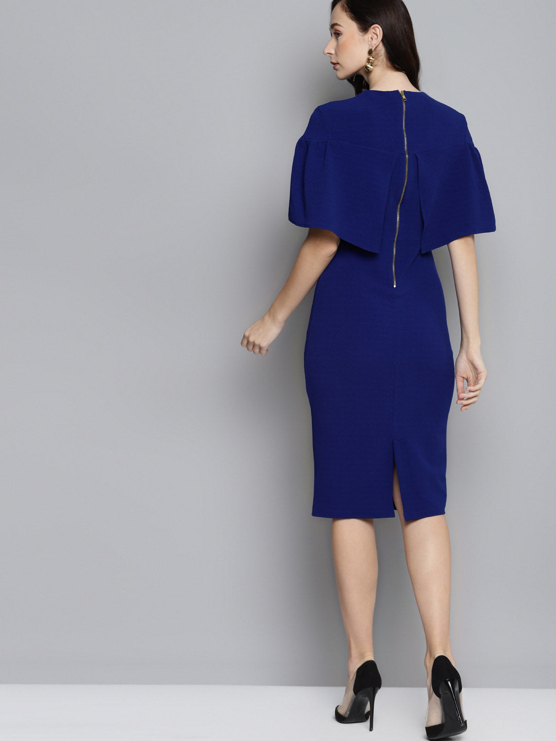 Royal Blue Frill Cape Bodycon Dress – ZYRA-VIBE