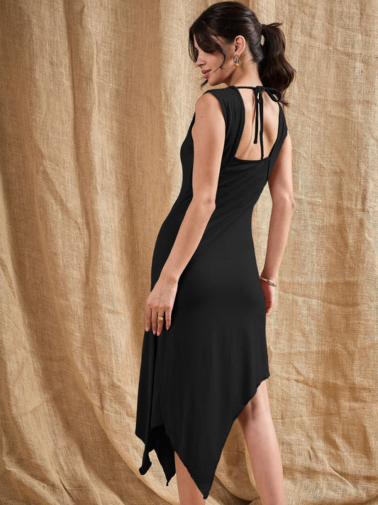 Women Black Asymmetric Back Cut-Out Dress