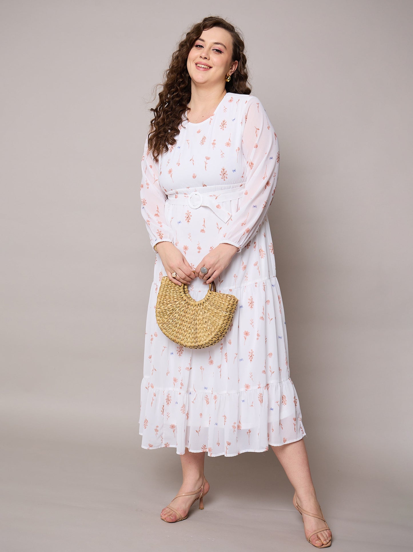 Women Brown Floral Tiered Maxi Dress