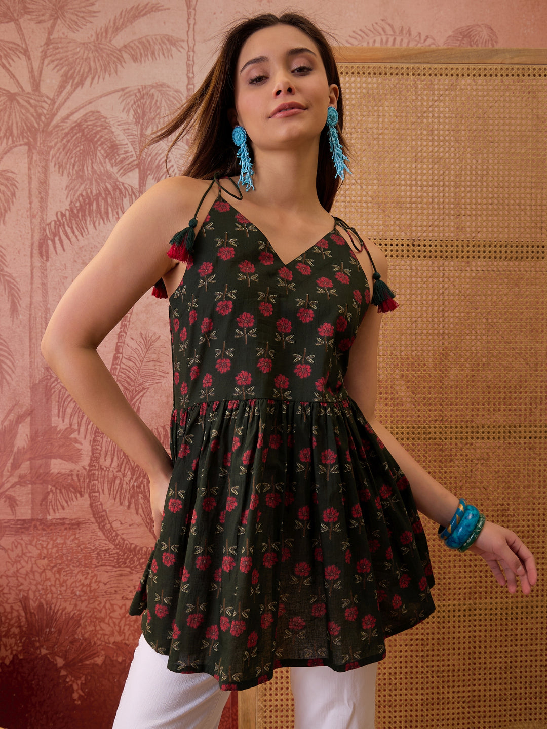 Floral Printed Cotton Empire Top